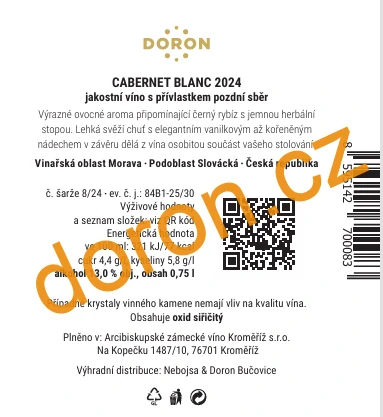 Cabernet blanc 2024, pozdní sběr, suché