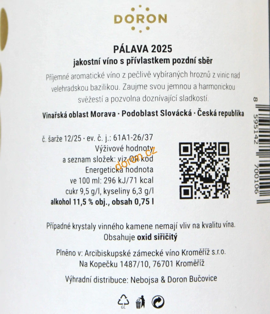Pálava 2025, pozdní sběr, polosuché
